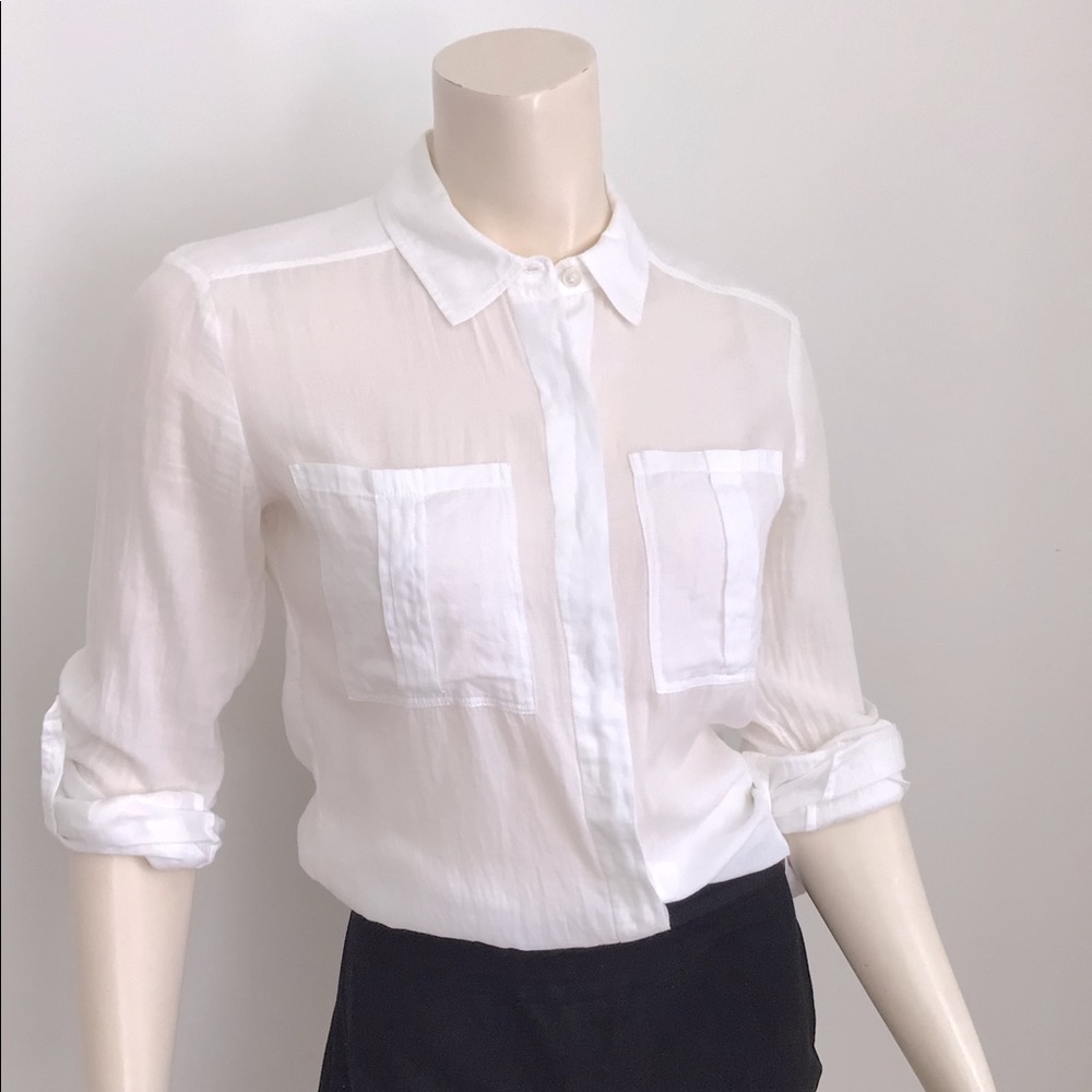 Theory White Semi-Sheer Button-Down Shirt